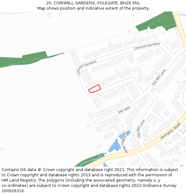 20, CORNMILL GARDENS, POLEGATE, BN26 5NL: Location map and indicative extent of plot