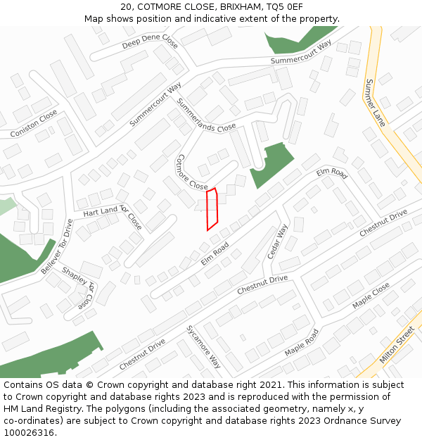20, COTMORE CLOSE, BRIXHAM, TQ5 0EF: Location map and indicative extent of plot