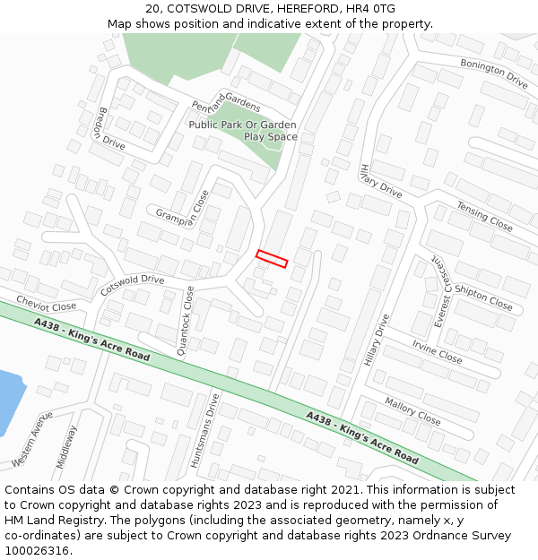 20, COTSWOLD DRIVE, HEREFORD, HR4 0TG: Location map and indicative extent of plot