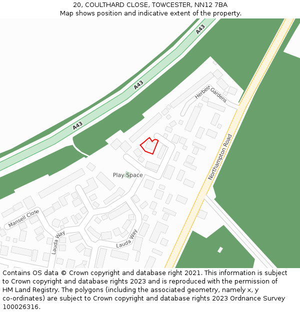 20, COULTHARD CLOSE, TOWCESTER, NN12 7BA: Location map and indicative extent of plot