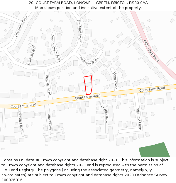 20, COURT FARM ROAD, LONGWELL GREEN, BRISTOL, BS30 9AA: Location map and indicative extent of plot