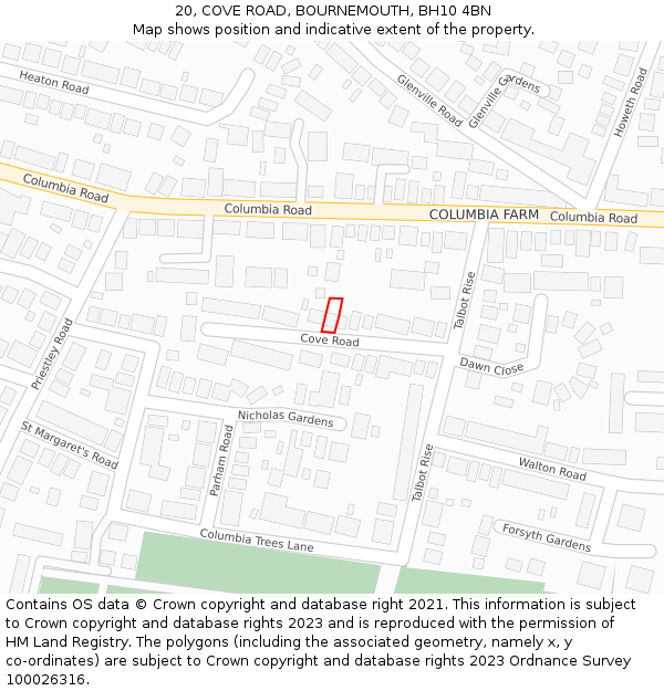 20, COVE ROAD, BOURNEMOUTH, BH10 4BN: Location map and indicative extent of plot