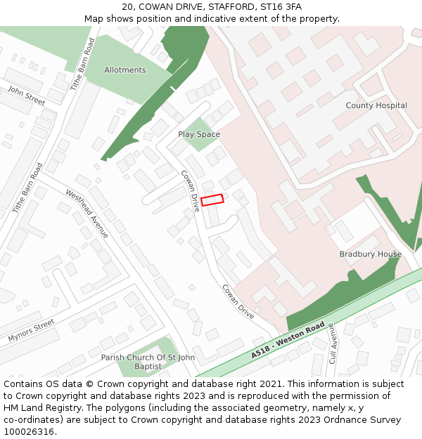 20, COWAN DRIVE, STAFFORD, ST16 3FA: Location map and indicative extent of plot