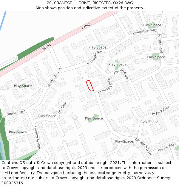 20, CRANESBILL DRIVE, BICESTER, OX26 3WG: Location map and indicative extent of plot
