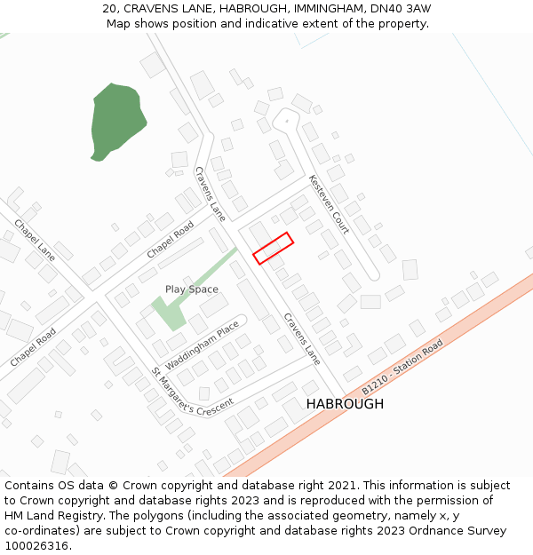 20, CRAVENS LANE, HABROUGH, IMMINGHAM, DN40 3AW: Location map and indicative extent of plot