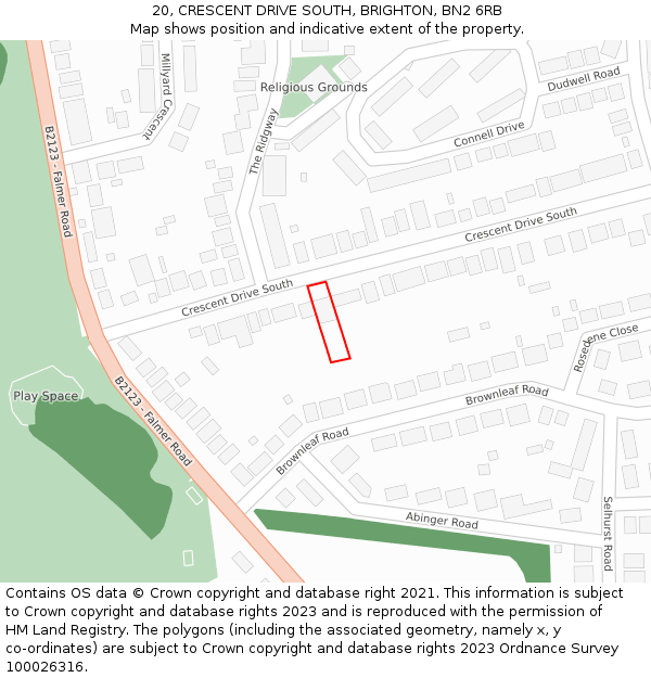 20, CRESCENT DRIVE SOUTH, BRIGHTON, BN2 6RB: Location map and indicative extent of plot