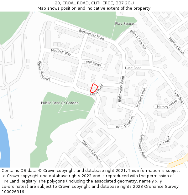 20, CROAL ROAD, CLITHEROE, BB7 2GU: Location map and indicative extent of plot