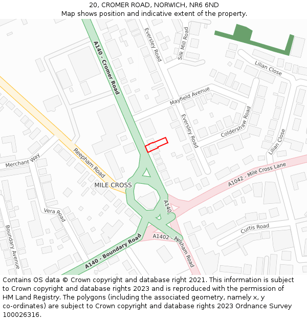 20, CROMER ROAD, NORWICH, NR6 6ND: Location map and indicative extent of plot