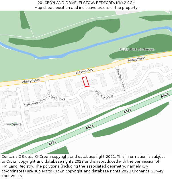 20, CROYLAND DRIVE, ELSTOW, BEDFORD, MK42 9GH: Location map and indicative extent of plot