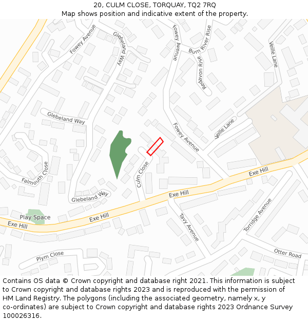20, CULM CLOSE, TORQUAY, TQ2 7RQ: Location map and indicative extent of plot