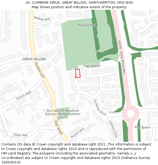 20, CUMBRAE DRIVE, GREAT BILLING, NORTHAMPTON, NN3 9HD: Location map and indicative extent of plot