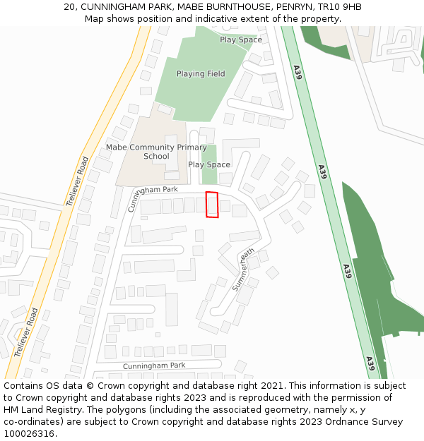 20, CUNNINGHAM PARK, MABE BURNTHOUSE, PENRYN, TR10 9HB: Location map and indicative extent of plot