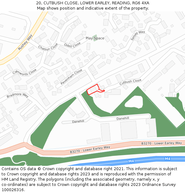 20, CUTBUSH CLOSE, LOWER EARLEY, READING, RG6 4XA: Location map and indicative extent of plot