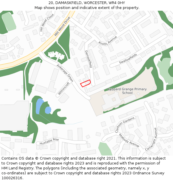 20, DAMASKFIELD, WORCESTER, WR4 0HY: Location map and indicative extent of plot
