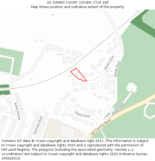 20, DANES COURT, DOVER, CT16 2QF: Location map and indicative extent of plot