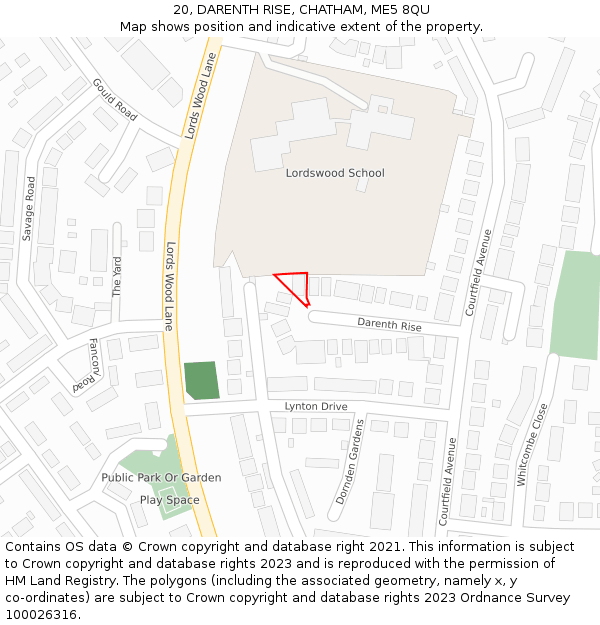 20, DARENTH RISE, CHATHAM, ME5 8QU: Location map and indicative extent of plot