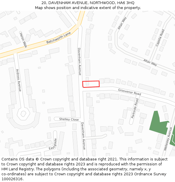 20, DAVENHAM AVENUE, NORTHWOOD, HA6 3HQ: Location map and indicative extent of plot