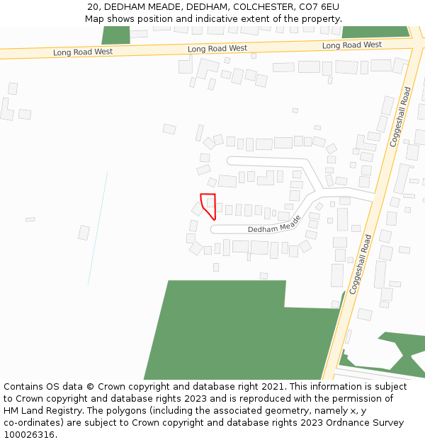 20, DEDHAM MEADE, DEDHAM, COLCHESTER, CO7 6EU: Location map and indicative extent of plot