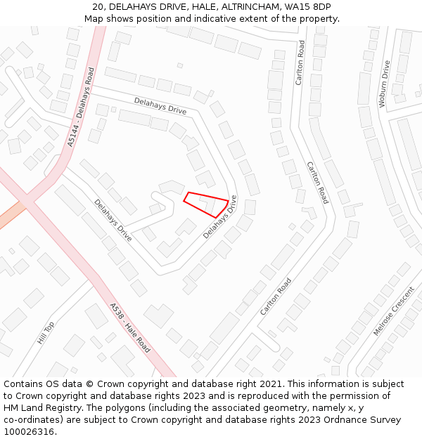 20, DELAHAYS DRIVE, HALE, ALTRINCHAM, WA15 8DP: Location map and indicative extent of plot