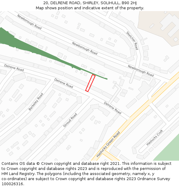 20, DELRENE ROAD, SHIRLEY, SOLIHULL, B90 2HJ: Location map and indicative extent of plot