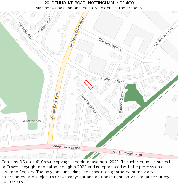 20, DENHOLME ROAD, NOTTINGHAM, NG8 4GQ: Location map and indicative extent of plot