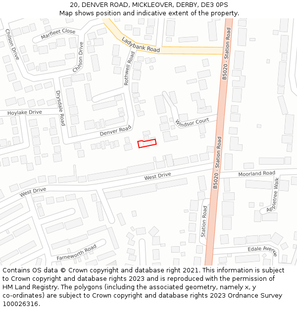 20, DENVER ROAD, MICKLEOVER, DERBY, DE3 0PS: Location map and indicative extent of plot