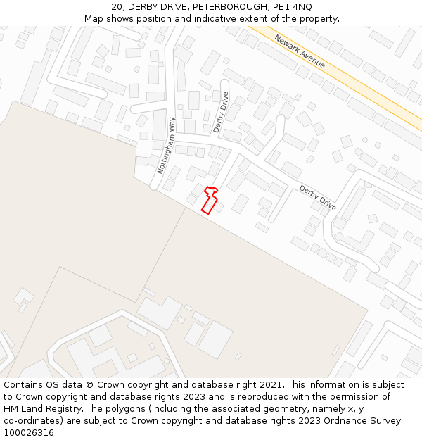 20, DERBY DRIVE, PETERBOROUGH, PE1 4NQ: Location map and indicative extent of plot