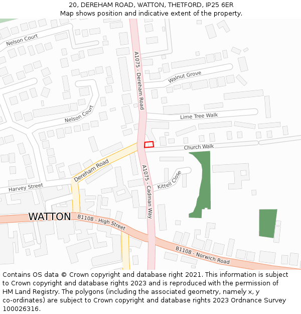20, DEREHAM ROAD, WATTON, THETFORD, IP25 6ER: Location map and indicative extent of plot