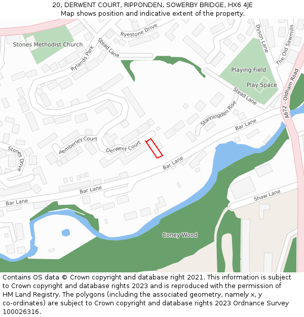 20, DERWENT COURT, RIPPONDEN, SOWERBY BRIDGE, HX6 4JE: Location map and indicative extent of plot