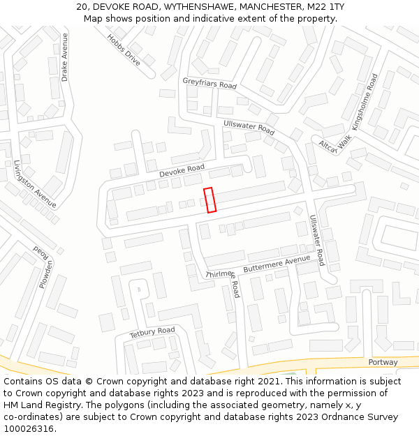 20, DEVOKE ROAD, WYTHENSHAWE, MANCHESTER, M22 1TY: Location map and indicative extent of plot