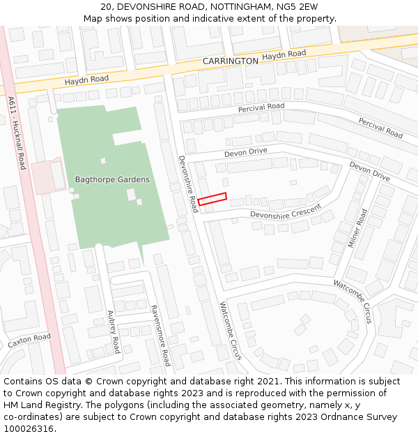 20, DEVONSHIRE ROAD, NOTTINGHAM, NG5 2EW: Location map and indicative extent of plot