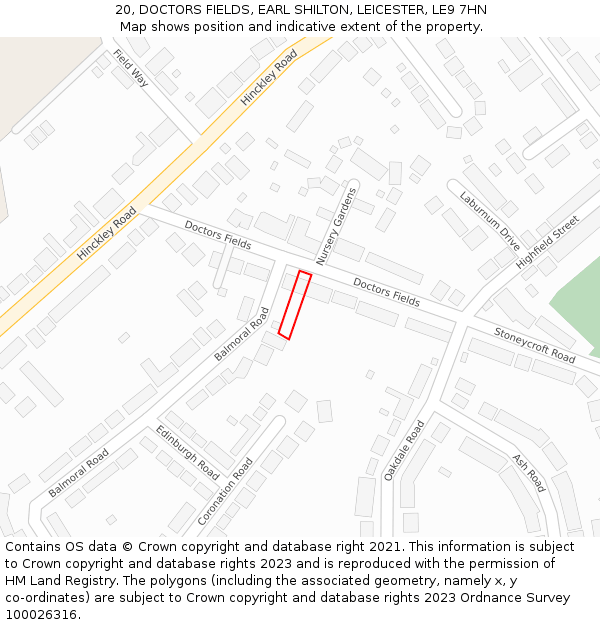 20, DOCTORS FIELDS, EARL SHILTON, LEICESTER, LE9 7HN: Location map and indicative extent of plot