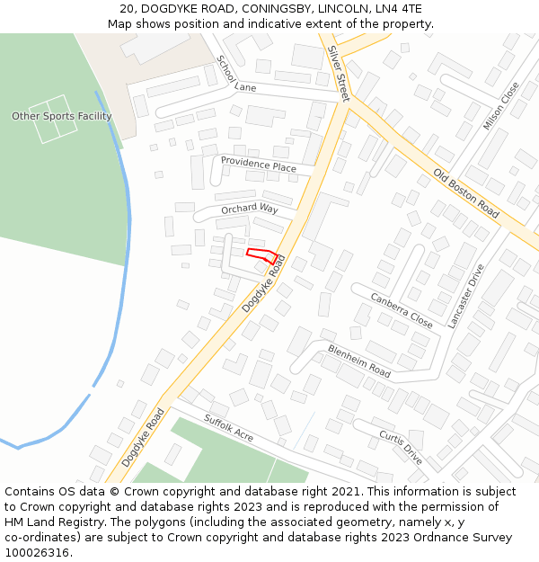 20, DOGDYKE ROAD, CONINGSBY, LINCOLN, LN4 4TE: Location map and indicative extent of plot