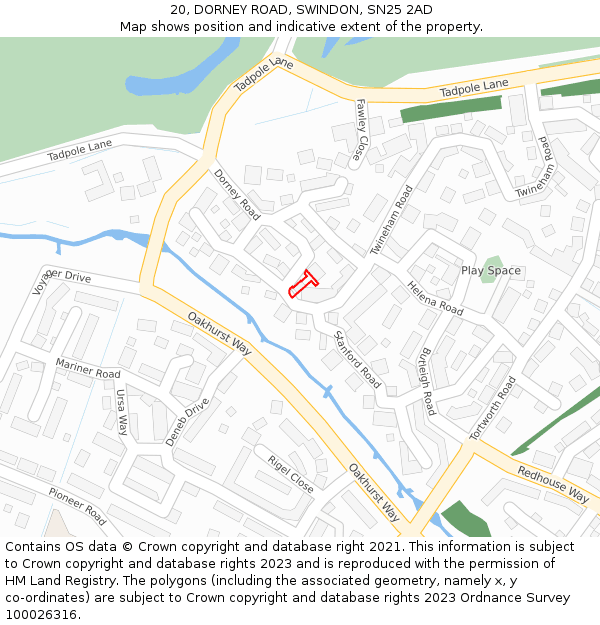 20, DORNEY ROAD, SWINDON, SN25 2AD: Location map and indicative extent of plot