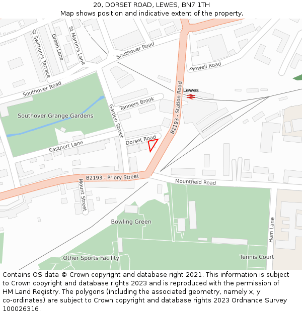 20, DORSET ROAD, LEWES, BN7 1TH: Location map and indicative extent of plot