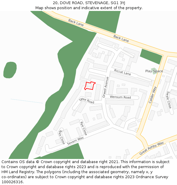20, DOVE ROAD, STEVENAGE, SG1 3YJ: Location map and indicative extent of plot