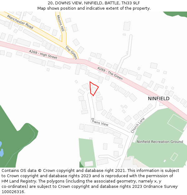 20, DOWNS VIEW, NINFIELD, BATTLE, TN33 9LF: Location map and indicative extent of plot