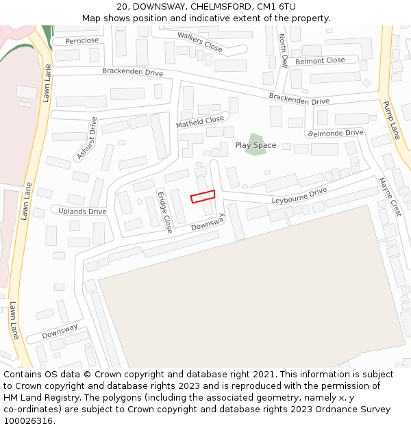 20, DOWNSWAY, CHELMSFORD, CM1 6TU: Location map and indicative extent of plot
