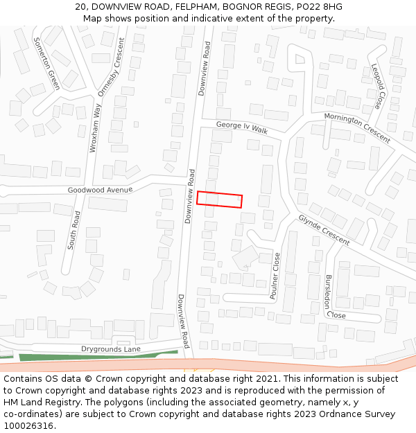 20, DOWNVIEW ROAD, FELPHAM, BOGNOR REGIS, PO22 8HG: Location map and indicative extent of plot