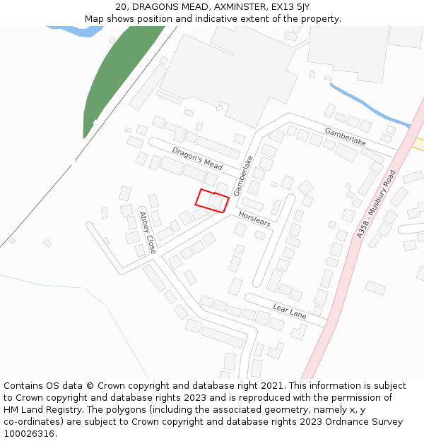 20, DRAGONS MEAD, AXMINSTER, EX13 5JY: Location map and indicative extent of plot