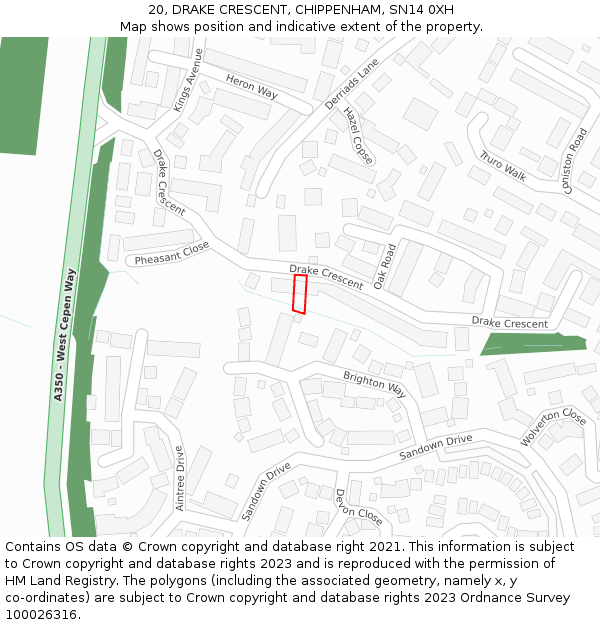 20, DRAKE CRESCENT, CHIPPENHAM, SN14 0XH: Location map and indicative extent of plot