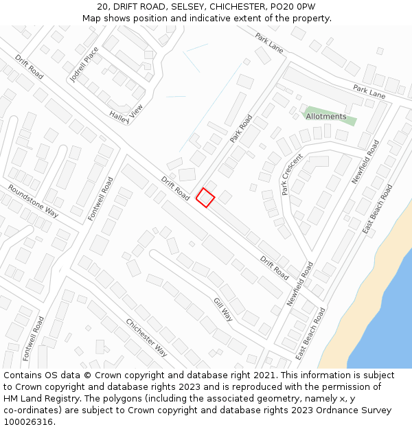 20, DRIFT ROAD, SELSEY, CHICHESTER, PO20 0PW: Location map and indicative extent of plot