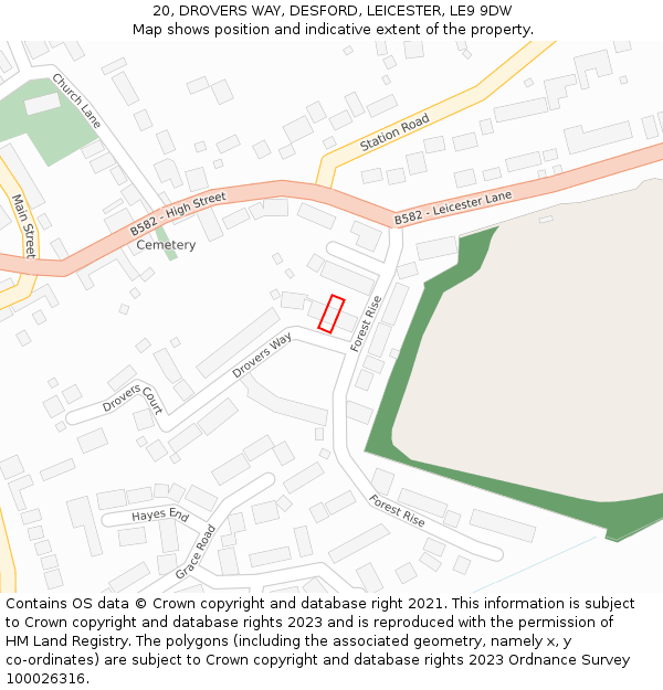 20, DROVERS WAY, DESFORD, LEICESTER, LE9 9DW: Location map and indicative extent of plot