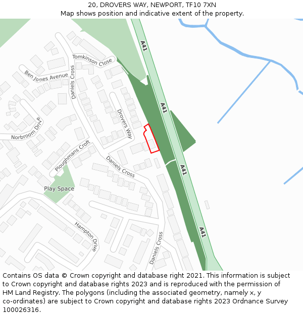20, DROVERS WAY, NEWPORT, TF10 7XN: Location map and indicative extent of plot