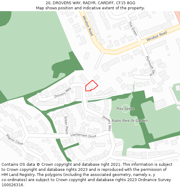 20, DROVERS WAY, RADYR, CARDIFF, CF15 8GG: Location map and indicative extent of plot