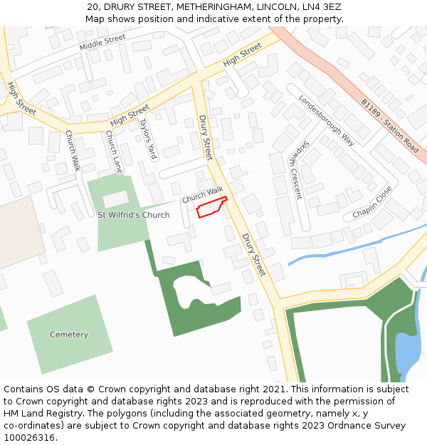 20, DRURY STREET, METHERINGHAM, LINCOLN, LN4 3EZ: Location map and indicative extent of plot