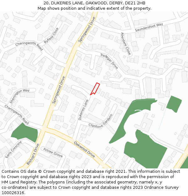 20, DUKERIES LANE, OAKWOOD, DERBY, DE21 2HB: Location map and indicative extent of plot