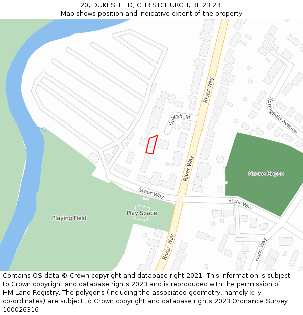 20, DUKESFIELD, CHRISTCHURCH, BH23 2RF: Location map and indicative extent of plot