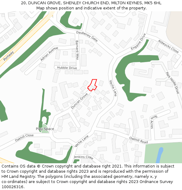 20, DUNCAN GROVE, SHENLEY CHURCH END, MILTON KEYNES, MK5 6HL: Location map and indicative extent of plot