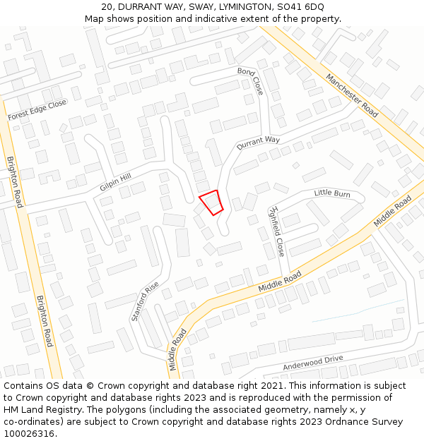 20, DURRANT WAY, SWAY, LYMINGTON, SO41 6DQ: Location map and indicative extent of plot